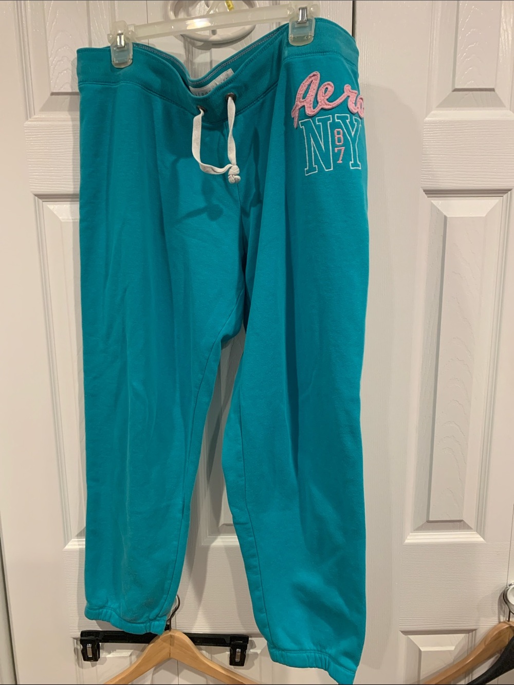 Aeropostale Teal Jogger Sweatpants with Pink & White Logo